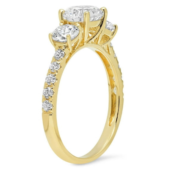 1.97 ct Round Cut White Sapphire Three-Stone Engagement Ring for Women in 18K Yellow Gold