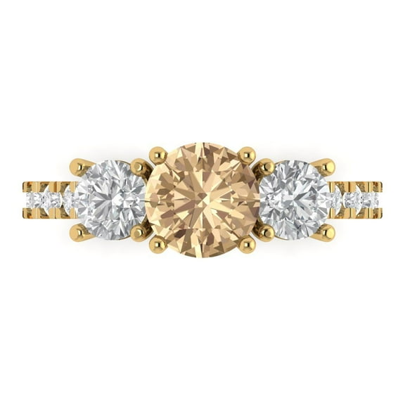 1.97 ctw 3 Stone Anniversary Ring for Women | Round Cut Yellow Moissanite | Hyperallergenic Solid 18K Yellow Gold