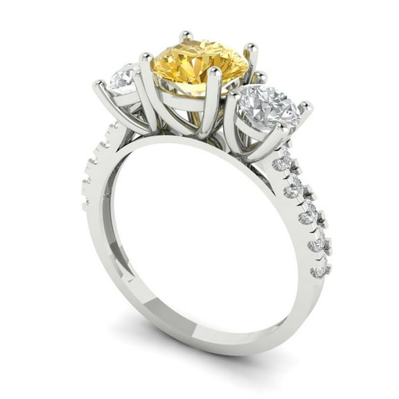 1.97 ct Round Cut Yellow Moissanite Three-Stone Engagement Ring for Women in 18K White Gold