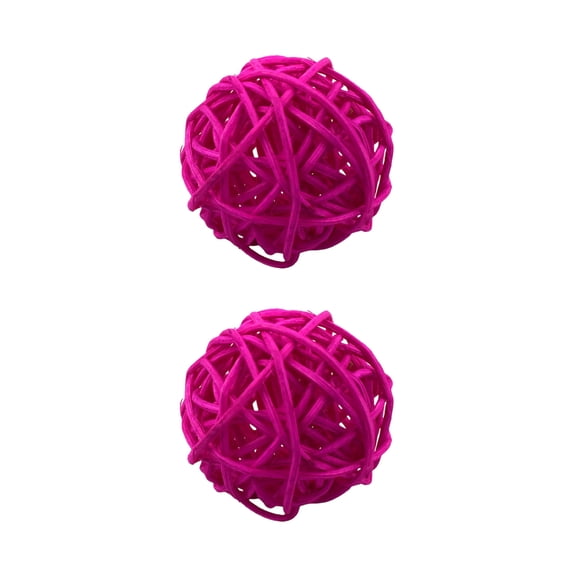 1.97 inch Handwoven Rattan Decorative Balls 2-Pack - Multicolor Vase Fillers, Christmas Ornaments & Cat Toys (Hot Pink)