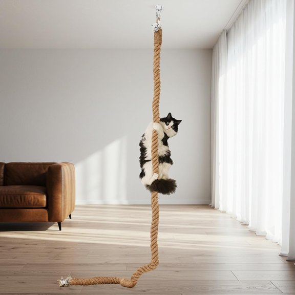 1.97'' x 6.7 ft Climbing Jute Rope with Hook Ceiling Wall Mounted Kitten Climbing Rope for Indoor Outdoor Cats