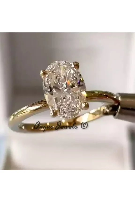 "1.97Ct Oval Cut Moissanite VVS1 Solitaire Engagement Ring | Solid 14K Yellow Gold Plated"