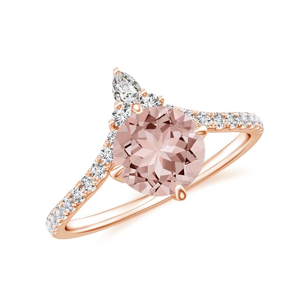 1.98 CT Morganite Moissanite Tiara Dainty Engagement Ring in Sterling Silver/ Rose Gold Plated Curved Wedding Band Ring Birthstone, Birthday, Anniversary Jewelry, Ring Size 7