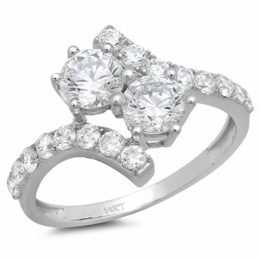 1.98 ct Round Cut Genuine Cultured Diamond VS1-VS2 I-J 18K White Gold Promise Wedding Statement Engagement Designer Ring W/ Crystal side stones size 3.5