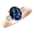 thumbnail image 1 of AFFY (1.98 cttw) Simulated Blue Sapphire & White Natural Diamond Three Stone Wedding Engagement Ring In 14k Rose Gold With Ring Size 4, 1 of 1
