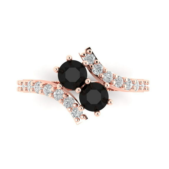 1.98ct Round Cut Black Natural Onyx 18k Pink Rose Gold Engraving Statement Bridal Wedding Designer Ring Size 4.5
