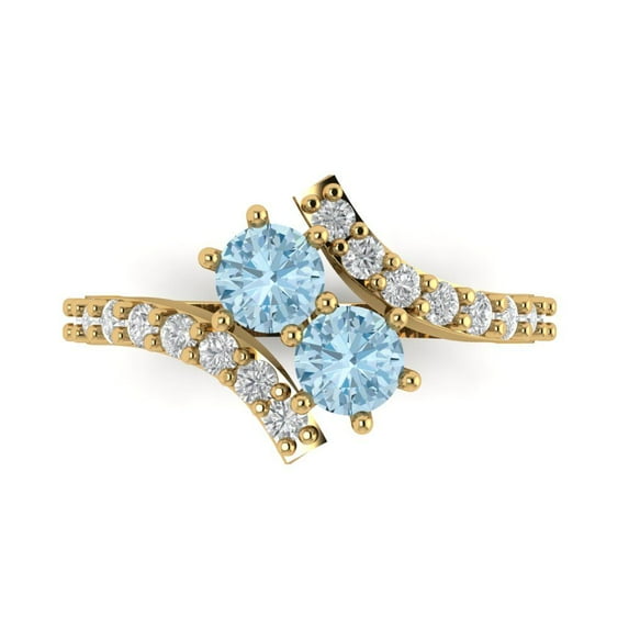 1.98ct Round Cut Blue Crystal 18k Yellow Gold Engraving Statement Bridal Wedding Designer Ring Size 10.5