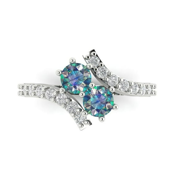1.98ct Round Cut Blue Moissanite 14k White Gold Engraving Statement Bridal Wedding Designer Ring Size 10.5