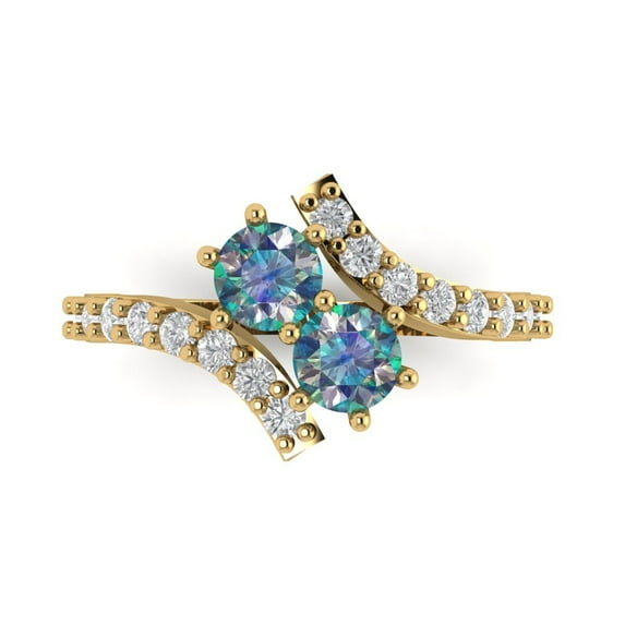1.98ct Round Cut Blue Moissanite 18k Yellow Gold Engraving Statement Bridal Wedding Designer Ring Size 11