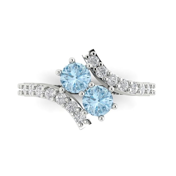 1.98ct Round Cut Blue Natural Aquamarine 14k White Gold Engraving Statement Bridal Wedding Designer Ring Size 9