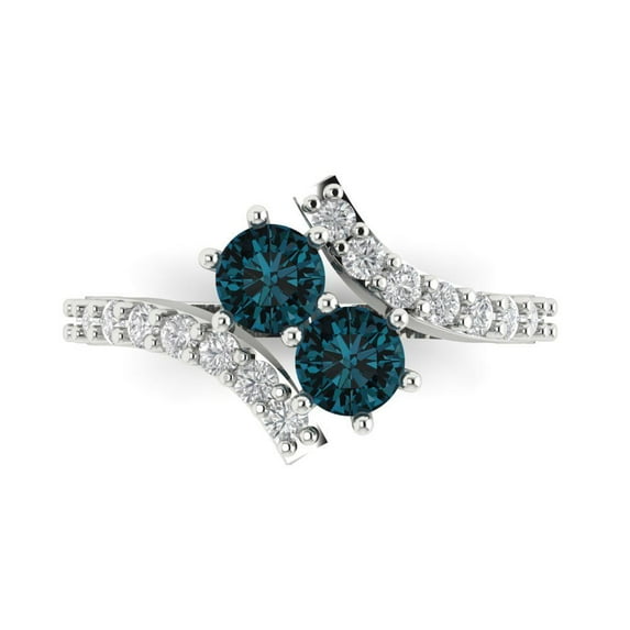 1.98ct Round Cut Blue Natural London Blue Topaz 14k White Gold Engraving Statement Bridal Wedding Designer Ring Size 7