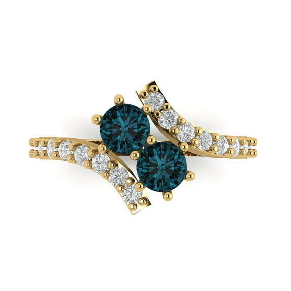 1.98ct Round Cut Blue Natural London Blue Topaz 14k Yellow Gold Engraving Statement Bridal Wedding Designer Ring Size 6.5