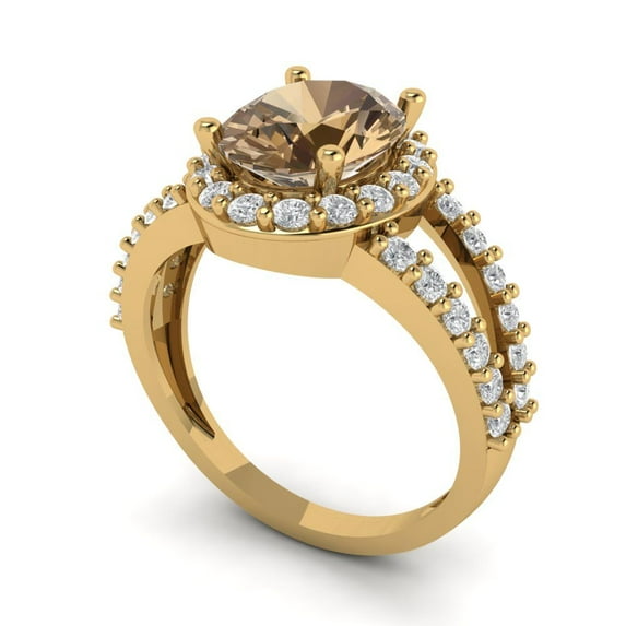 1.98ct Round Cut Blue Natural Sky Blue Topaz 18k Yellow Gold Engraving Statement Bridal Wedding Designer Ring Size 7