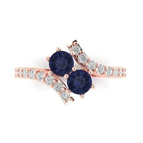 1.98ct Round Cut Blue Sapphire 14k Pink Rose Gold Engraving Statement Bridal Wedding Designer Ring Size 5