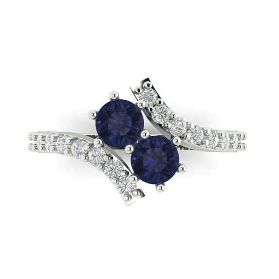 1.98ct Round Cut Blue Sapphire 14k White Gold Engraving Statement Bridal Wedding Designer Ring Size 10