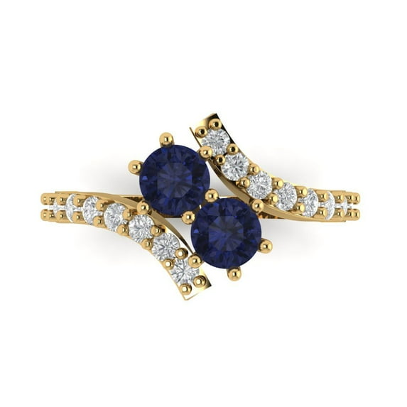 1.98ct Round Cut Blue Sapphire 18k Yellow Gold Engraving Statement Bridal Wedding Designer Ring Size 3.5