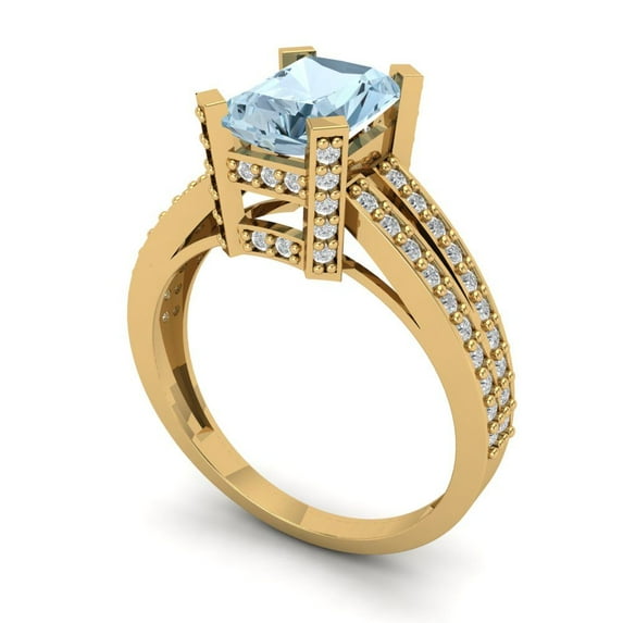 1.98ct Round Cut Blue Crystal 18k Pink Rose Gold Engraving Statement Bridal Wedding Designer Ring Size 5.75