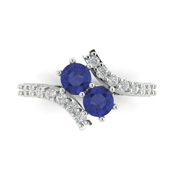 1.98ct Round Cut Blue Tanzanite 18k White Gold Engraving Statement Bridal Wedding Designer Ring Size 9.5