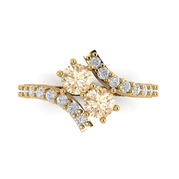 1.98ct Round Cut Brown Natural Morganite 14k Yellow Gold Engraving Statement Bridal Wedding Designer Ring Size 4