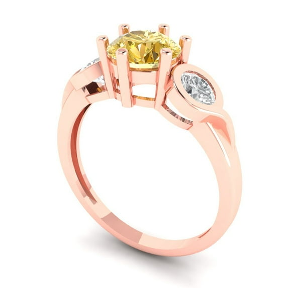 1.98ct Round Cut Clear Moissanite 18k Yellow Gold Engraving Statement Bridal Wedding Designer Ring Size 4.75