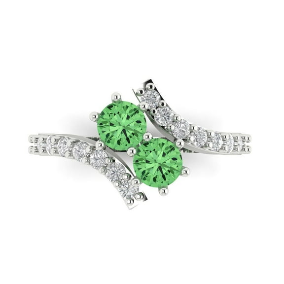 1.98ct Round Cut Green Crystal 14k White Gold Engraving Statement Bridal Wedding Designer Ring Size 7.5