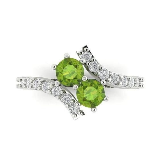 1.98ct Round Cut Green Natural Peridot 14k White Gold Engraving Statement Bridal Wedding Designer Ring Size 9.5