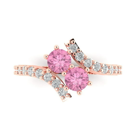 1.98ct Round Cut Pink Crystal 14k Pink Rose Gold Engraving Statement Bridal Wedding Designer Ring Size 6