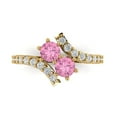 thumbnail image 1 of 1.98ct Round Cut Pink Crystal 14k Yellow Gold Engraving Statement Bridal Wedding Designer Ring Size 4, 1 of 5