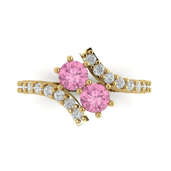 1.98ct Round Cut Pink Crystal 18k Yellow Gold Engraving Statement Bridal Wedding Designer Ring Size 5