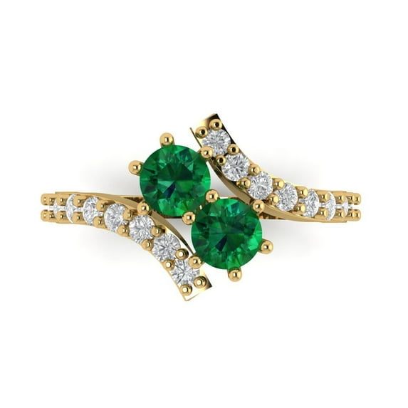 1.98ct Round Cut Precious Gemstone Green Emerald Real 18k Yellow Gold Robotic Laser Engraving Everlasting Unique Art Deco Statement Bridal Wedding Designer Ring Size 4