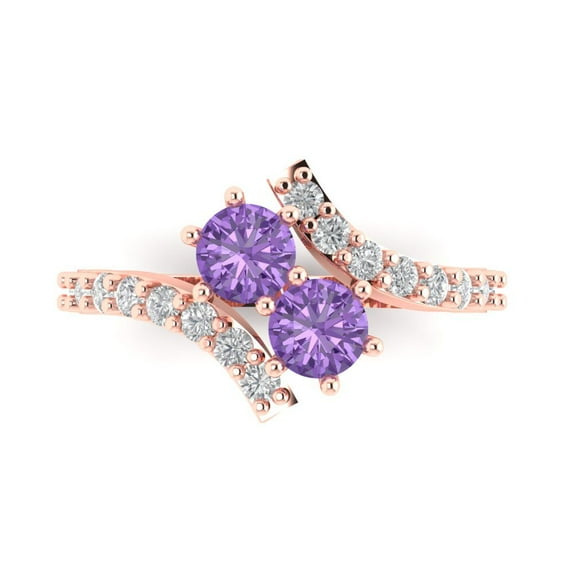 1.98ct Round Cut Purple Alexandrite 14k Pink Rose Gold Engraving Statement Bridal Wedding Designer Ring Size 9