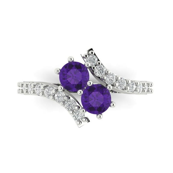 1.98ct Round Cut Purple Natural Amethyst 14k White Gold Engraving Statement Bridal Wedding Designer Ring Size 9