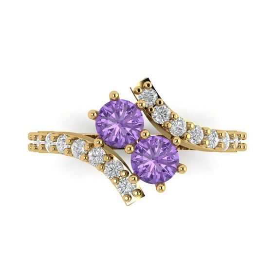 Clara Pucci 14K Yellow Gold Solid Gold Alexandrite Solitaire with Accents Anniversary Ring for Women - 1.48 cttw Round Cut