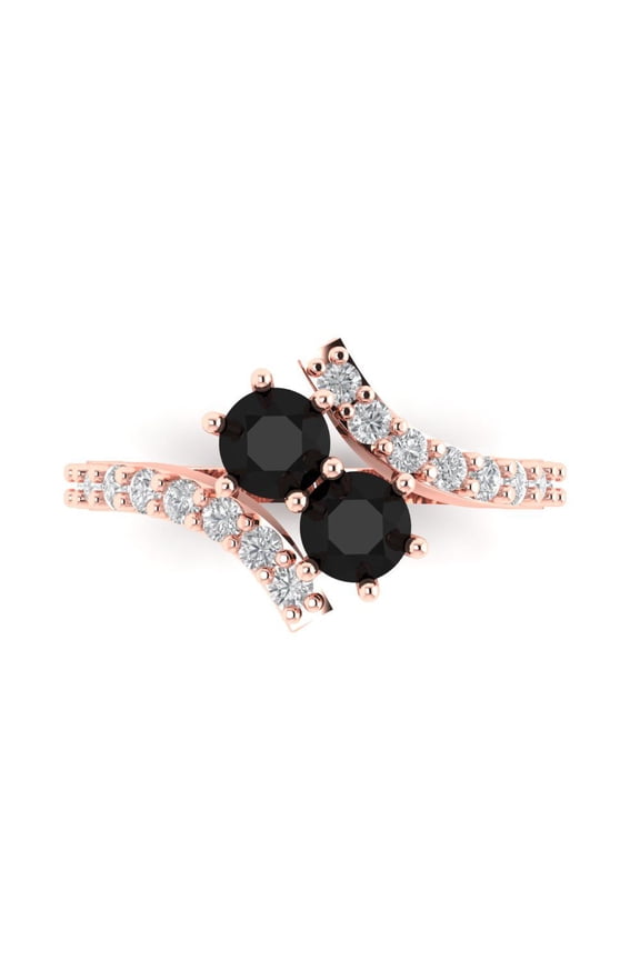 14K Rose Gold Solid Gold Onyx Solitaire with Accents Anniversary Ring for Women - 1.48 cttw Round Cut