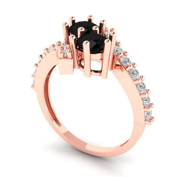 1.98ct round cut black natural onyx 14k rose gold Bridal Wedding Engagement Promise Anniversary Ring for Women size 10.5