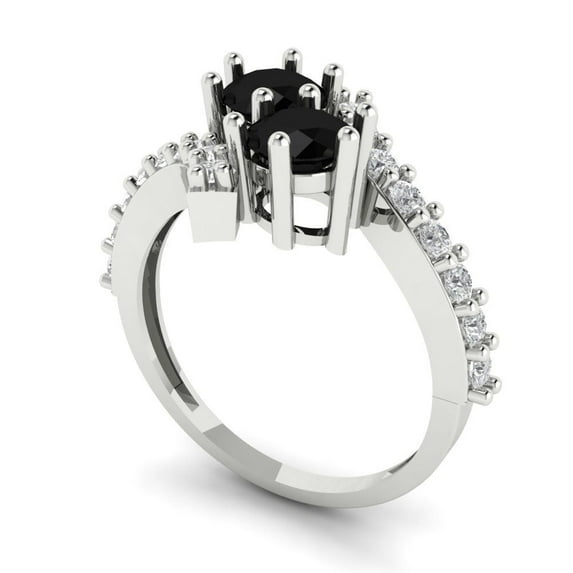 1.98ct round cut black natural onyx 14k white gold Bridal Wedding Engagement Promise Anniversary Ring for Women size 4.75