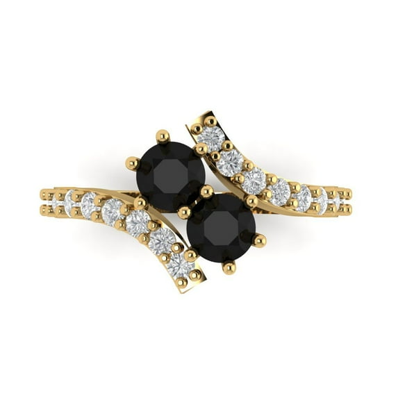 Clara Pucci 14K Yellow Gold Solid Gold Onyx Solitaire with Accents Anniversary Ring for Women - 1.48 cttw Round Cut