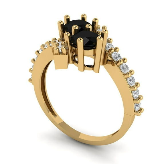 1.98ct round cut black natural onyx 18k yellow gold Bridal Wedding Engagement Promise Anniversary Ring for Women size 4.25