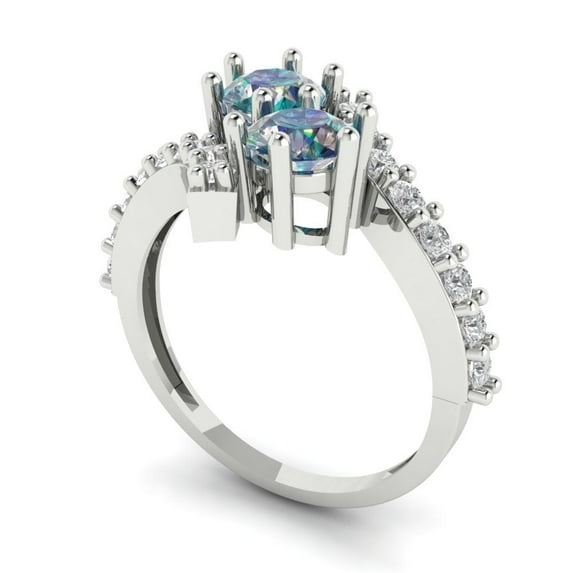 1.98ct round cut blue moissanite 14k white gold Bridal Wedding Engagement Promise Anniversary Ring for Women size 5.25