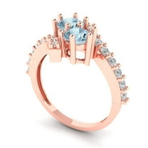 1.98ct round cut blue natural aquamarine 18k rose gold Bridal Wedding Engagement Promise Anniversary Ring for Women size 3.75