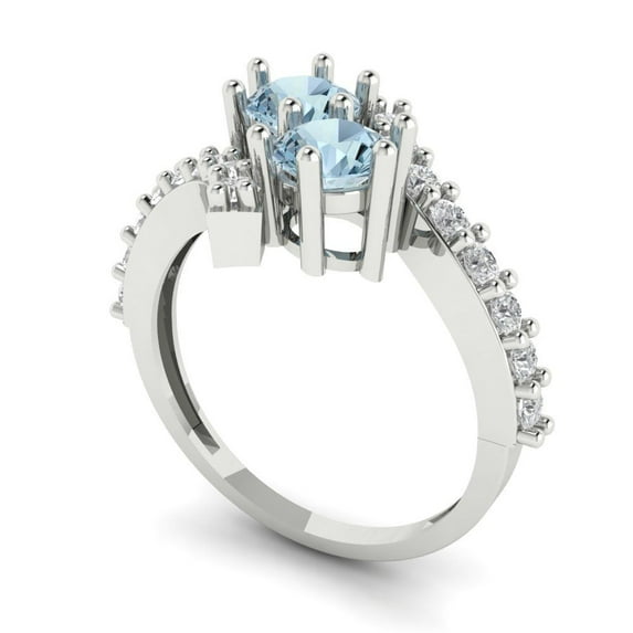 1.98ct round cut blue Zircon 18k white gold Bridal Wedding Engagement Promise Anniversary Ring for Women size 5.75