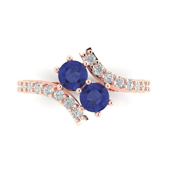 Clara Pucci 14K Rose Gold Solid Gold Tanzanite Solitaire with Accents Anniversary Ring for Women - 1.48 cttw Round Cut