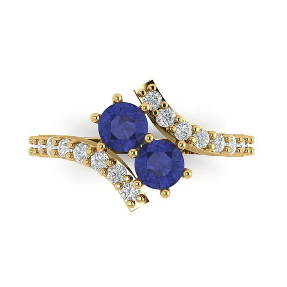Clara Pucci 14K Yellow Gold Solid Gold Tanzanite Solitaire with Accents Anniversary Ring for Women - 1.48 cttw Round Cut
