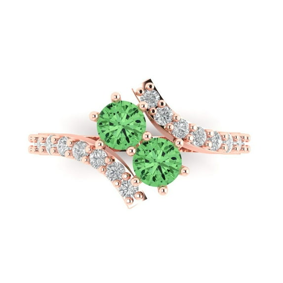 Clara Pucci 14K Rose Gold Solid Gold Green Solitaire with Accents Anniversary Ring for Women - 1.48 cttw Round Cut