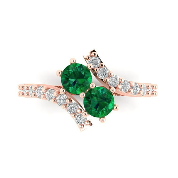 Clara Pucci 14K Rose Gold Solid Gold Emerald Solitaire with Accents Anniversary Ring for Women - 1.48 cttw Round Cut