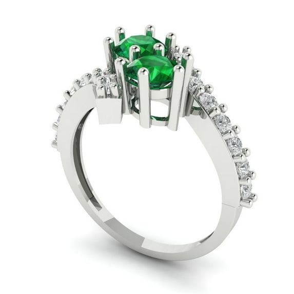 1.98ct round cut green emerald 14k white gold Bridal Wedding Engagement Promise Anniversary Ring for Women size 5.75