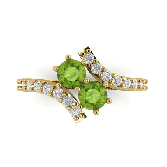 Clara Pucci 14K Yellow Gold Solid Gold Peridot Solitaire with Accents Anniversary Ring for Women - 1.48 cttw Round Cut