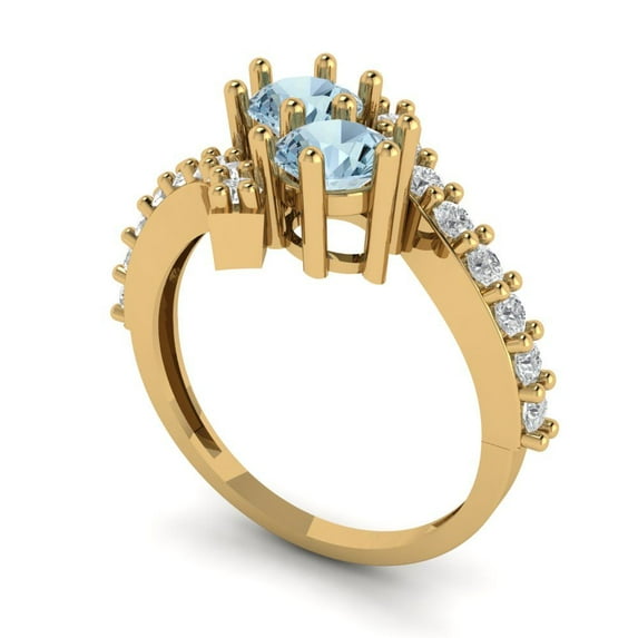 1.98ct round cut natural sky blue topaz 18k yellow gold Bridal Wedding Engagement Promise Anniversary Ring for Women size 6.5