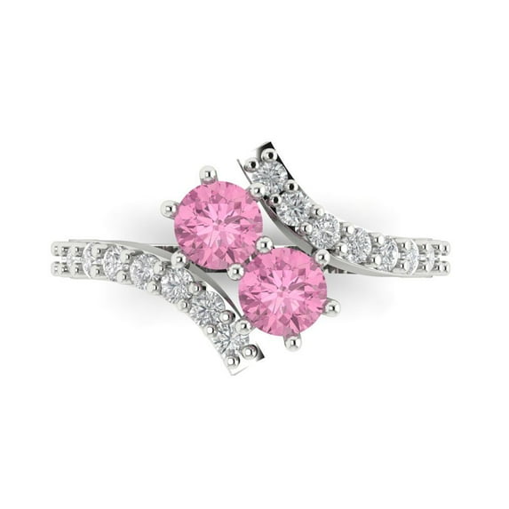 Clara Pucci 14K White Gold Solid Gold Pink Solitaire with Accents Anniversary Ring for Women - 1.48 cttw Round Cut