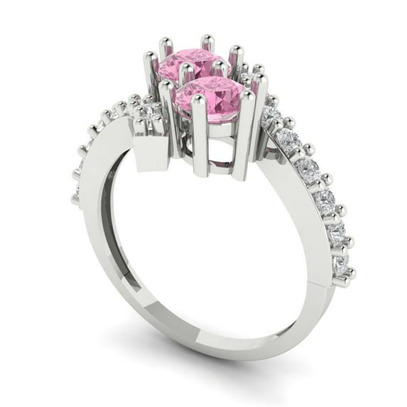 1.98ct round cut pink Zircon 18k white gold Bridal Wedding Engagement Promise Anniversary Ring for Women size 4.75